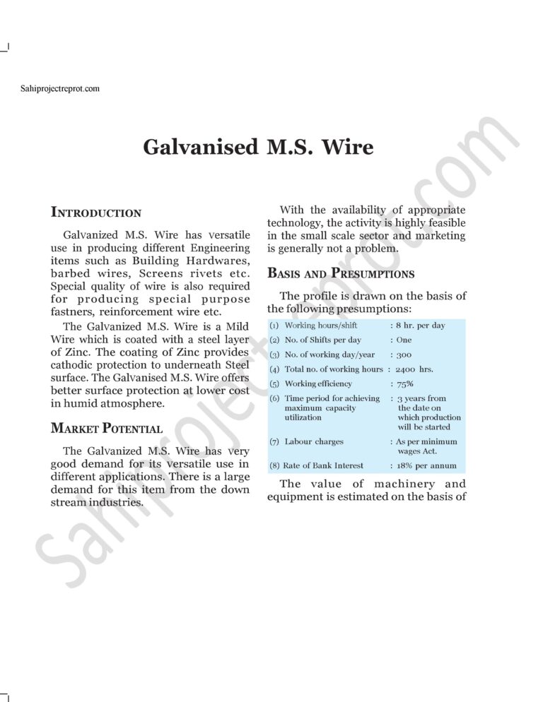 Read more about the article Sahi project report for  Galvanised M.S. Wire