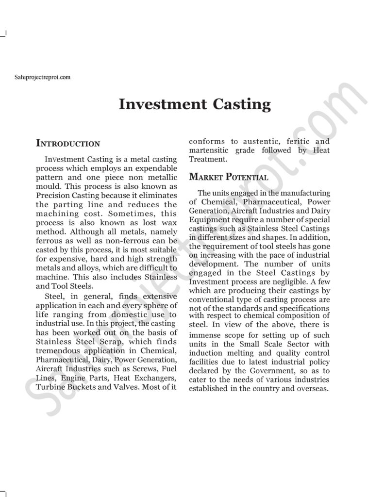 14 Sahi project report for Investment Casting