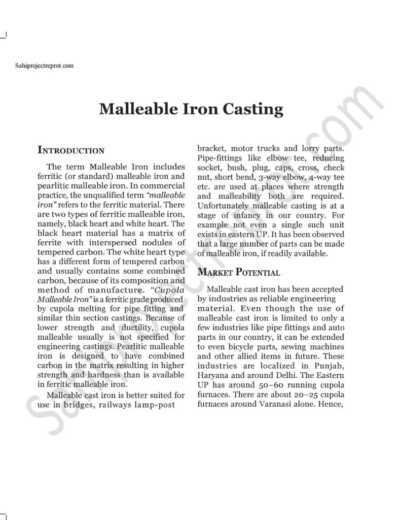 16 Sahi project report for Malleable Iron Casting