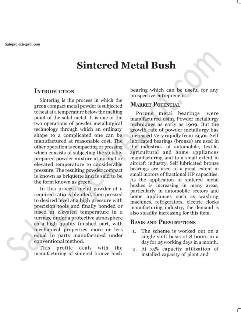 23 Sahi project report for Sintered Metal Bush