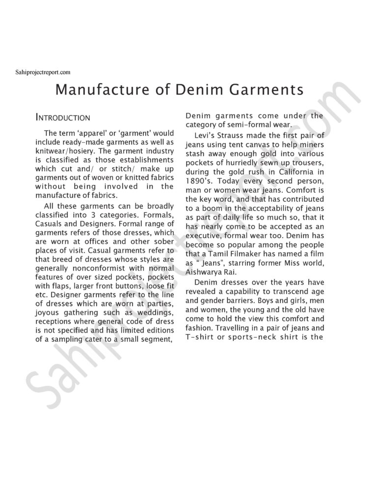 Read more about the article Sahi project report for  Manufacture of Denim Garments