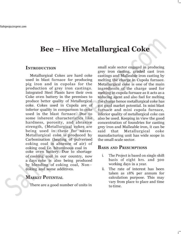 Read more about the article Sahi project report for  Bee – Hive Metallurgical Coke