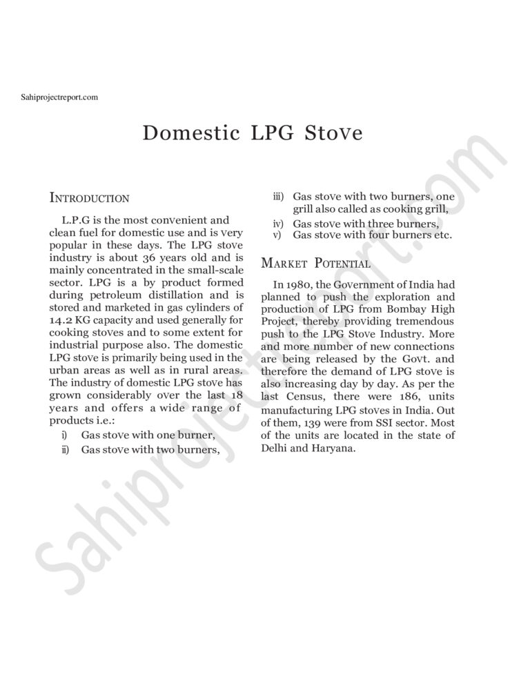 Read more about the article Sahi porject report for Domestic LPG Stove