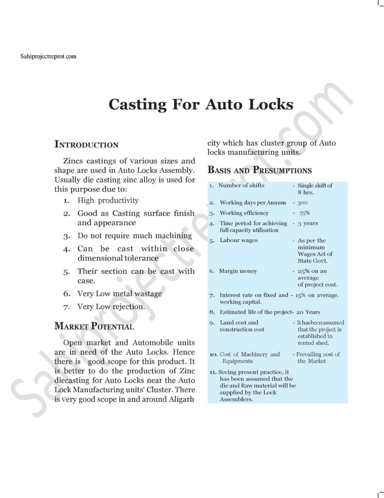 7 Sahi project report for Casting For Auto Locks