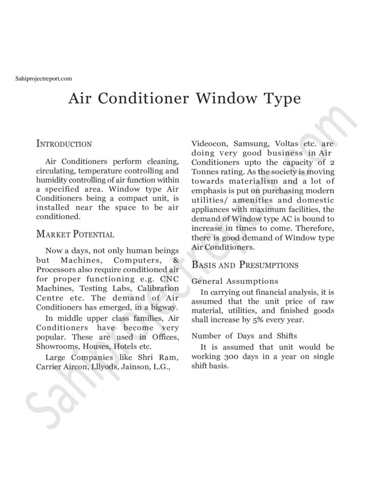 Read more about the article Sahi Project Report for Air Conditioner Window Type