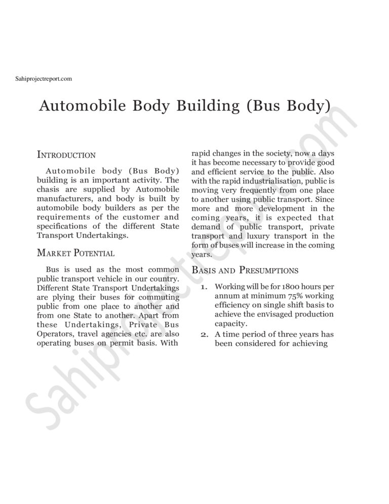 Read more about the article Project Report For Automobile Body Building (Bus Body)