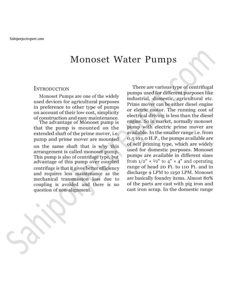 Read more about the article Sahi project report for Monoset Water Pumps