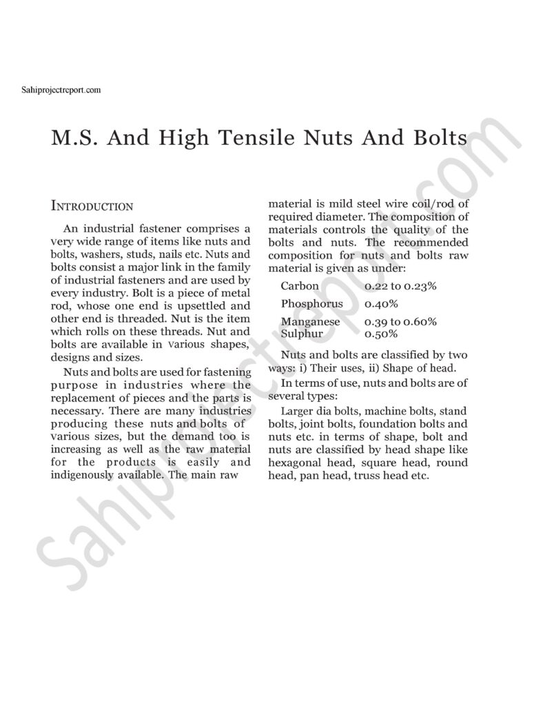 ZphiO0M0e0EOqlzF 1 Sahi project report for M.S. And High Tensile Nuts And Bolts