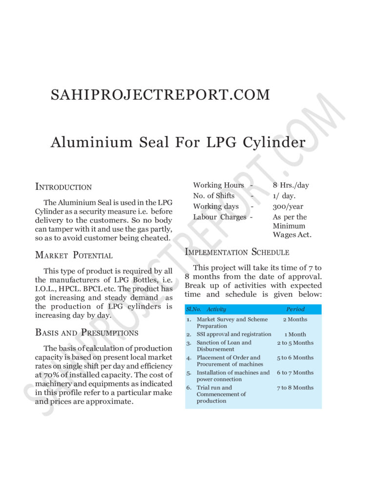 Read more about the article PROJECT REPORT FOR ALUMINUM SEAL FOR LPG CYLINDER