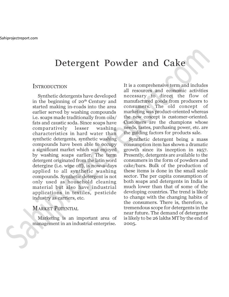 ch1051 Sahi project report for Detergent Powder and Cake