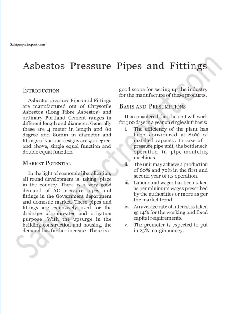 ch111 Sahi project report for Asbestos Pressure Pipes and Fittings