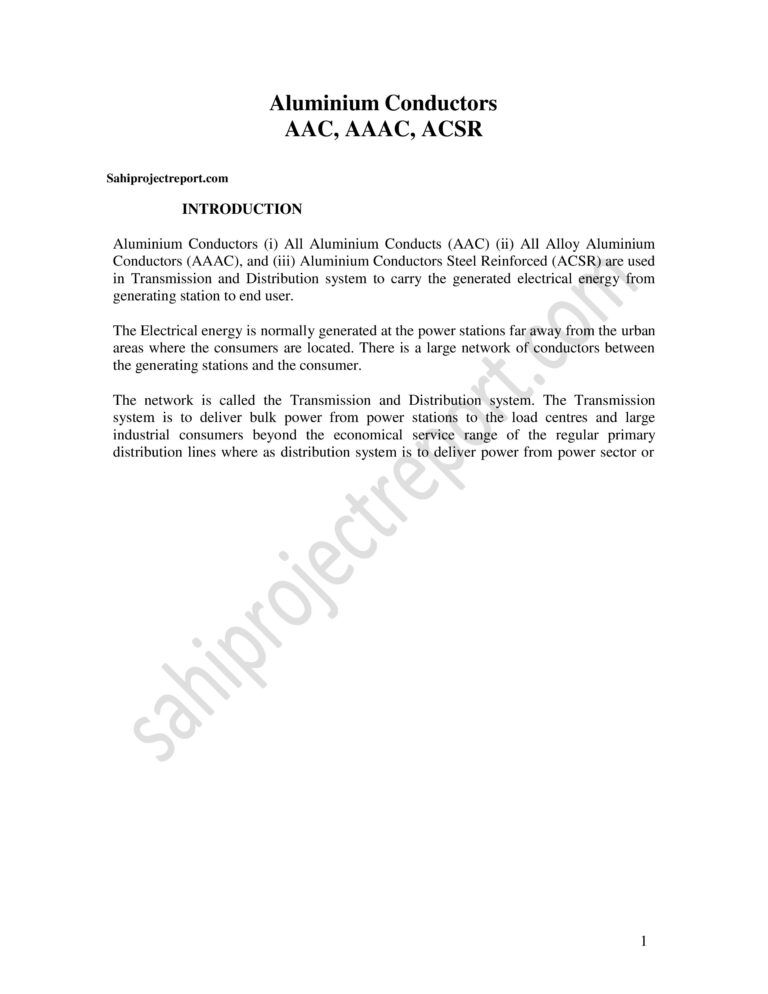 Read more about the article Sahi project report for  Aluminium Conductors AAC, AAAC, ACSR