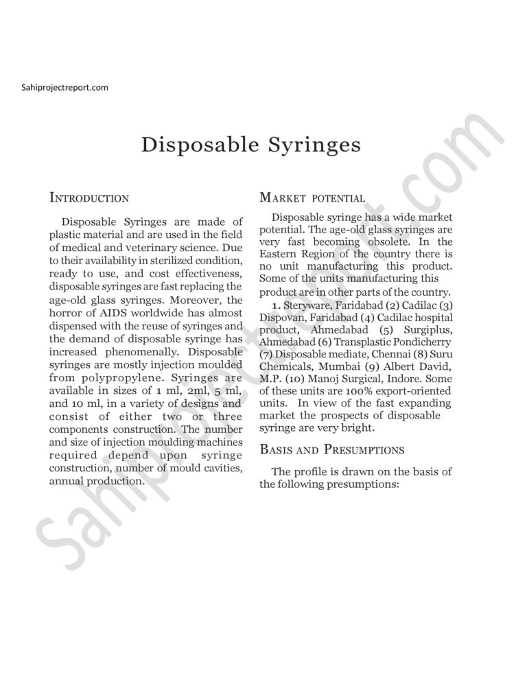 Read more about the article Sahi project report for   Disposable Syringes