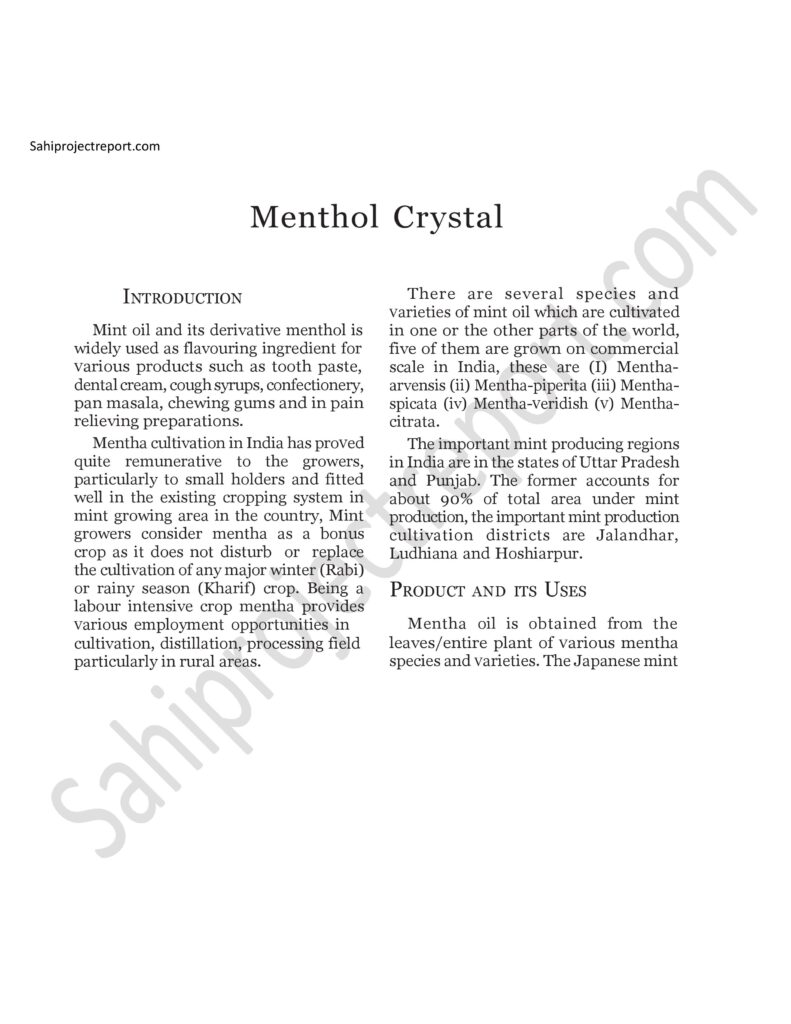 ch165 1 Sahi project report for Menthol Crystal