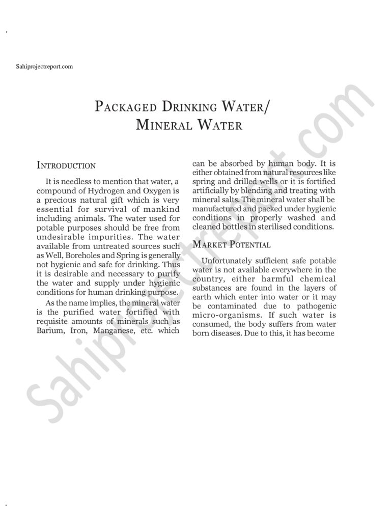 Read more about the article Sahi project report for  PACKAGED DRINKING WATER/ MINERAL WATER