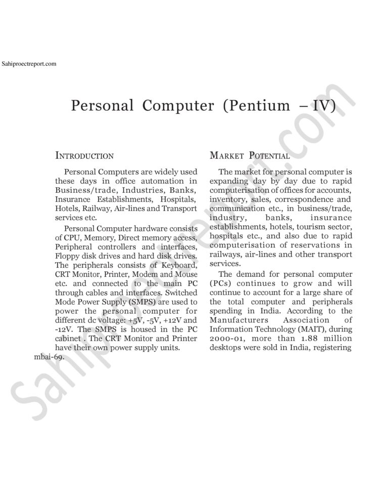 Read more about the article Sahi project report for  Personal Computer (Pentium – IV)