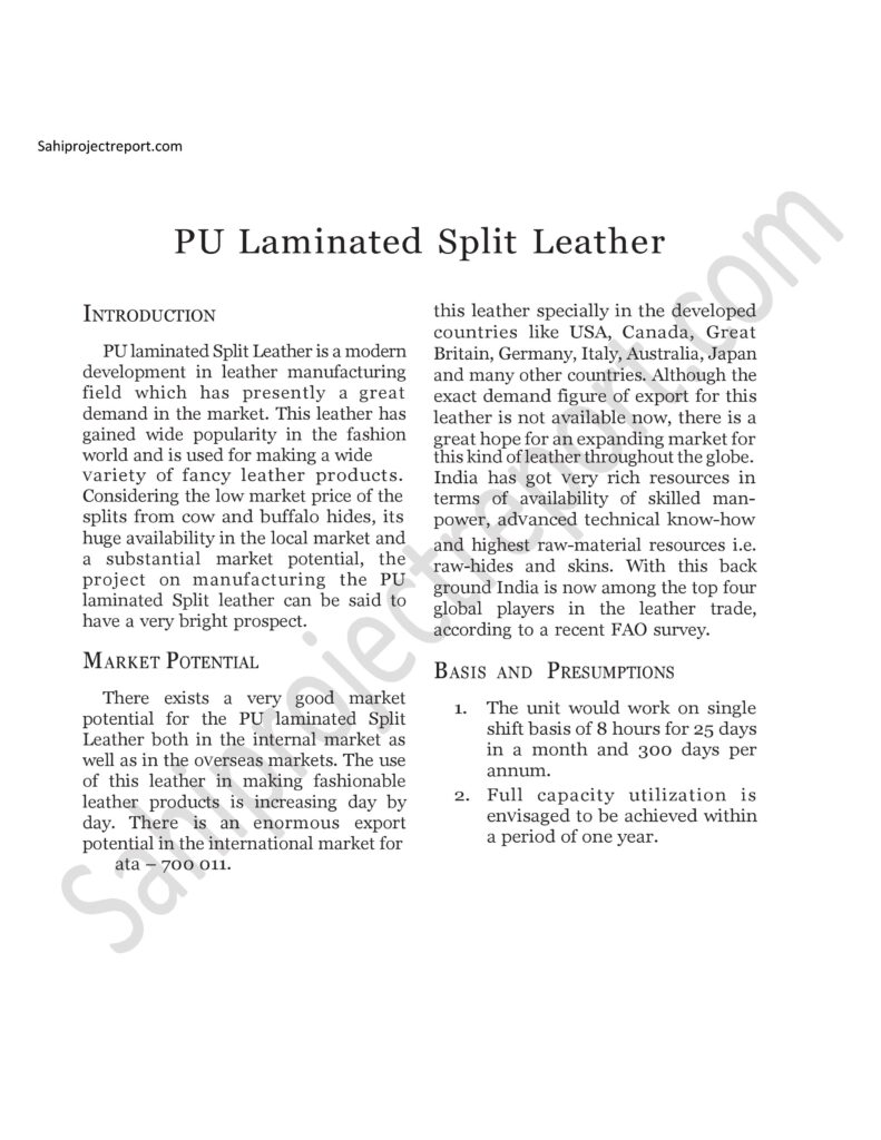 ch187 Sahi project report for PU Laminated Split Leather