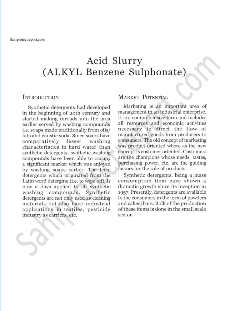 Read more about the article Sahi project report for   Acid  slurry (ALKYL Benzene Sulphonate )