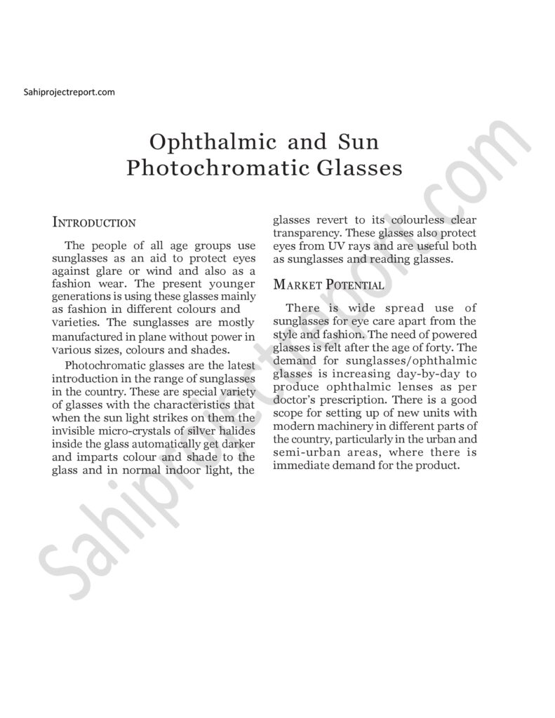 ch196 1 Sahi project report for Ophthalmic and sum photo chromatic Glasses