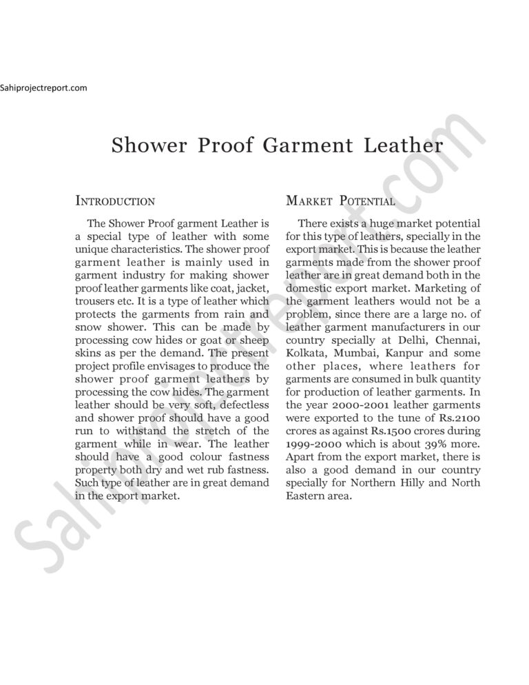 Read more about the article Sahi project report for   Shower Proof Garment Leather