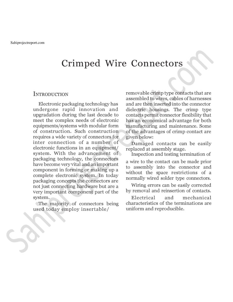 ch213 1 Sahi project report for Crimped Wire Connectors