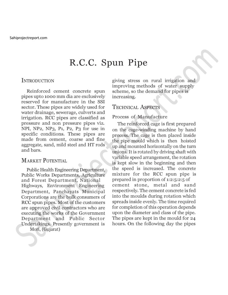 ch218 Sahi project report for R.C.C. Spun Pipe