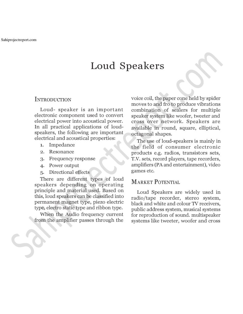 ch225 1 Sahi project report for Loud Speakers