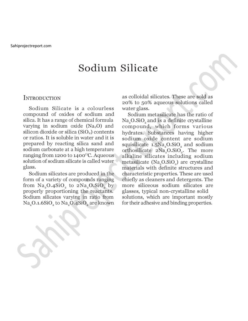 ch237 1 Sahi project report for Sodium Silicate