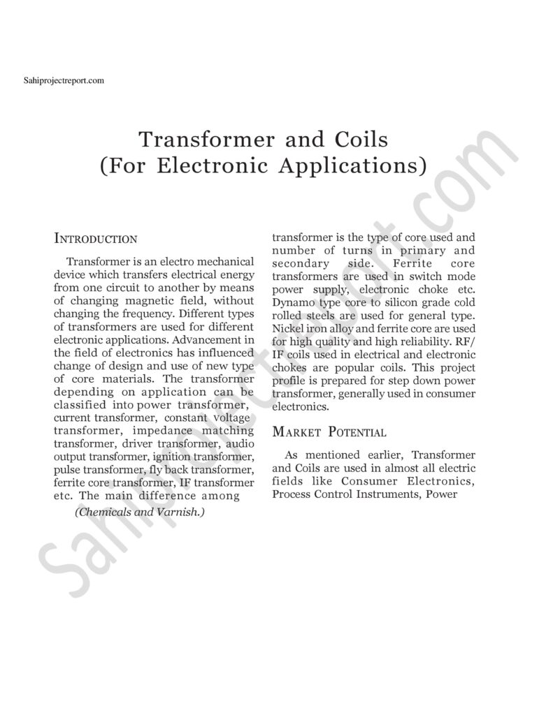 ch243 Sahi project report for Transformer and coils (for electronic application)