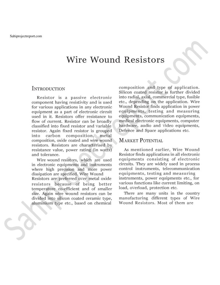 Read more about the article Sahi project report for  <a>Wire Wound </a>Resistors