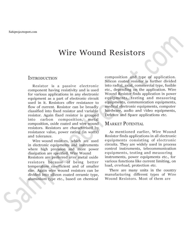 ch253 1 Sahi project report for <a>Wire Wound </a>Resistors