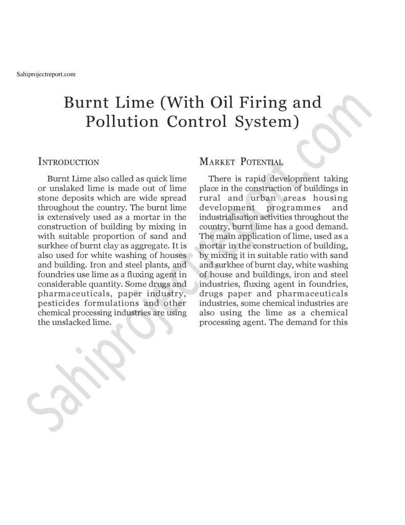 ch27 1 Sahi project report for Burnt Lime (With Oil Firing and Pollution Control System)