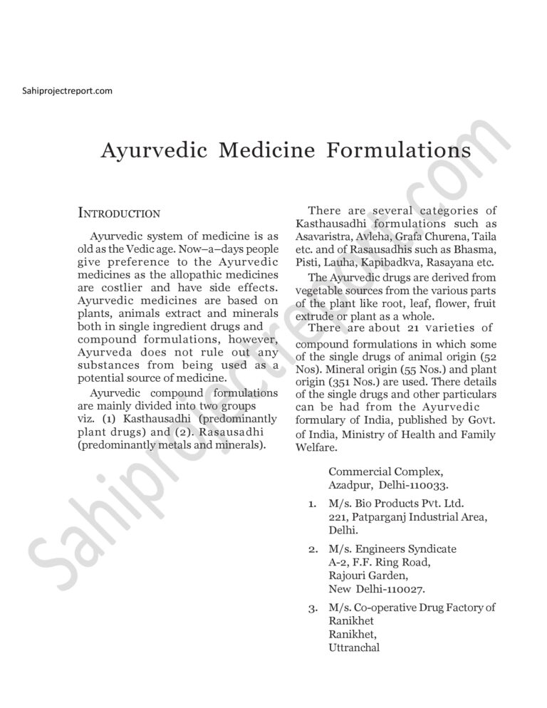 Read more about the article Sahi project report for Ayurvedic Medicine Formulations