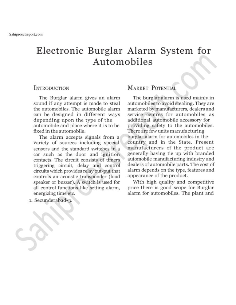 Read more about the article Sahi project report for  Electronic Burglar Alarm System for Automobiles