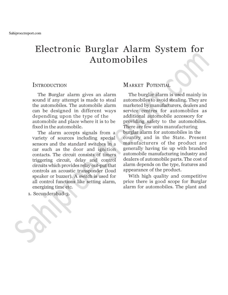 ch63 Sahi project report for Electronic Burglar Alarm System for Automobiles