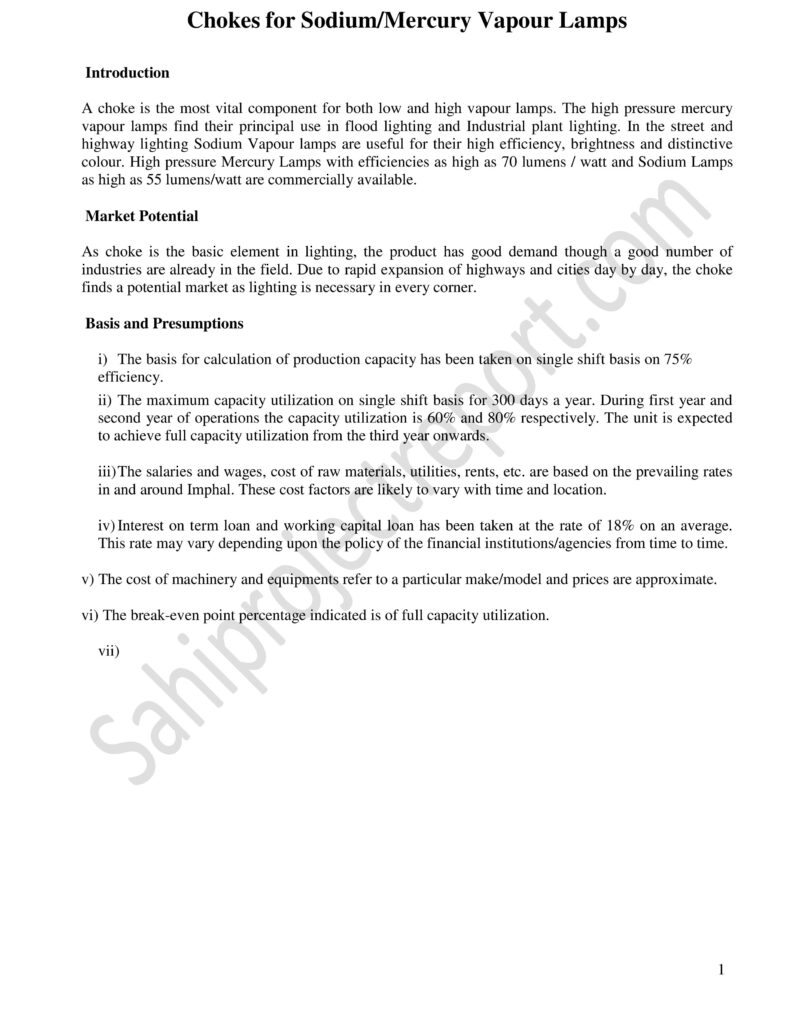 ch68 01 2 Sahi project report for Chokes for Sodium/Mercury Vapour Lamps