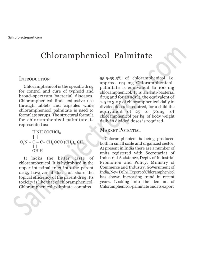 Read more about the article Sahi project report for  Chloramphenicol Palmitate