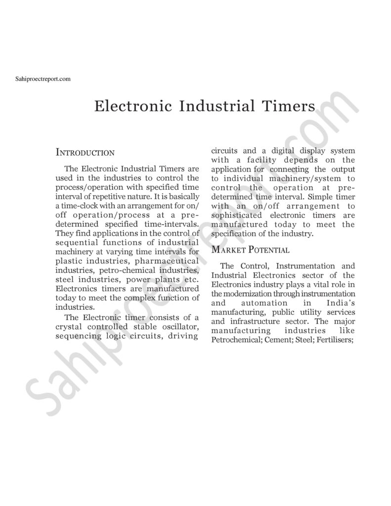 ch85 1 Sahi project report for Electronic Industrial Timers