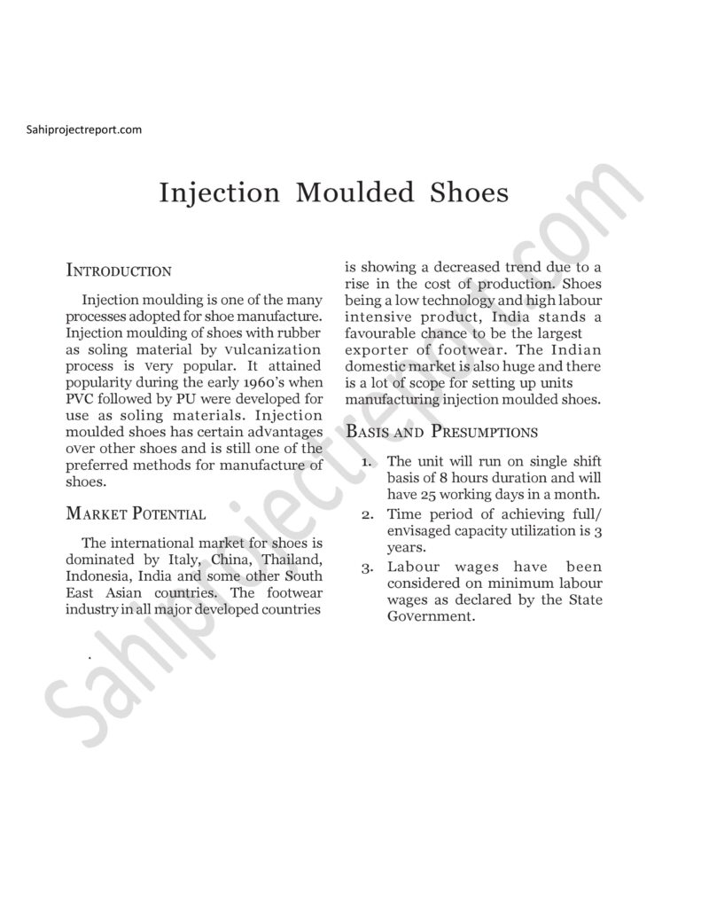 ch98 Sahi project report for Injection Moulded Shoes