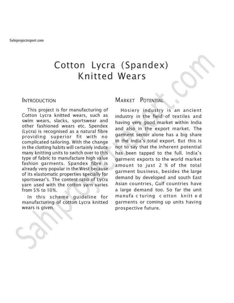 Read more about the article Sahi project report for Cotton Lycra ( Spandex) Knitted Wears