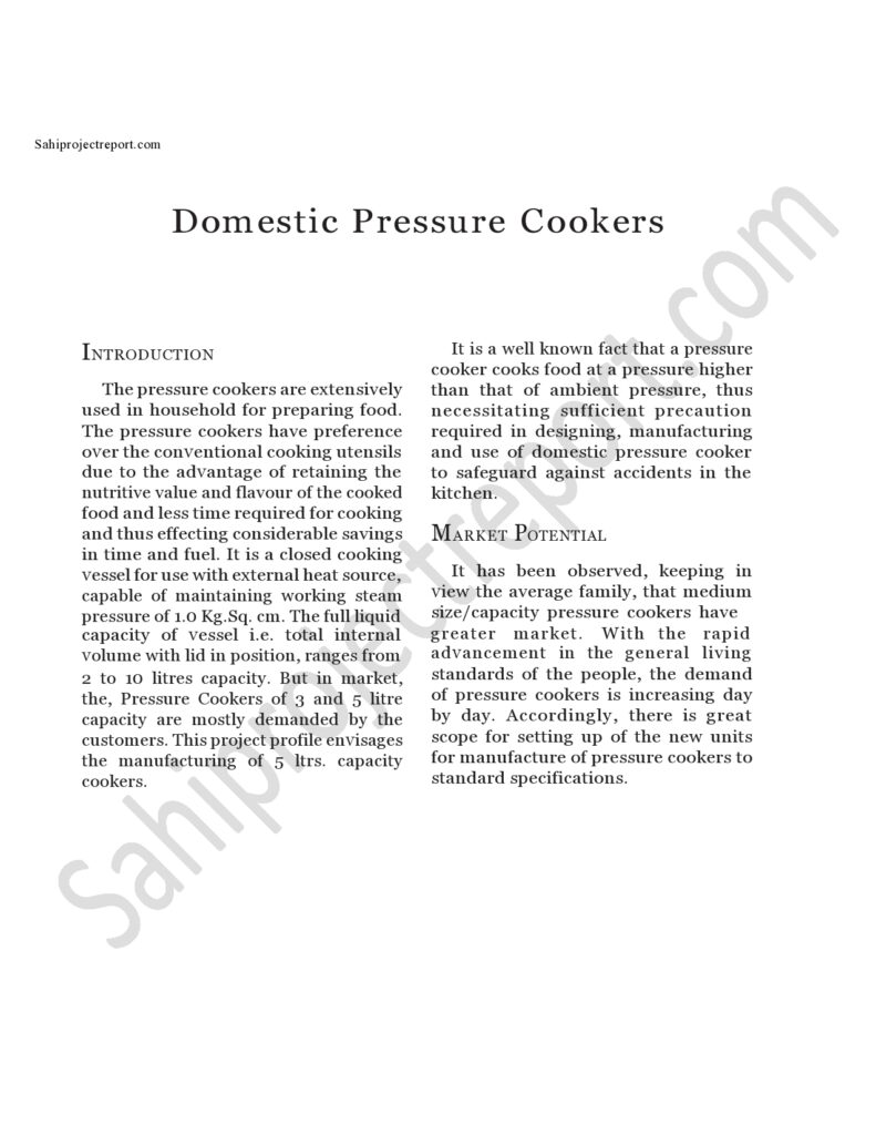 page0001 Sahi project report for Domestic Pressure Cookers