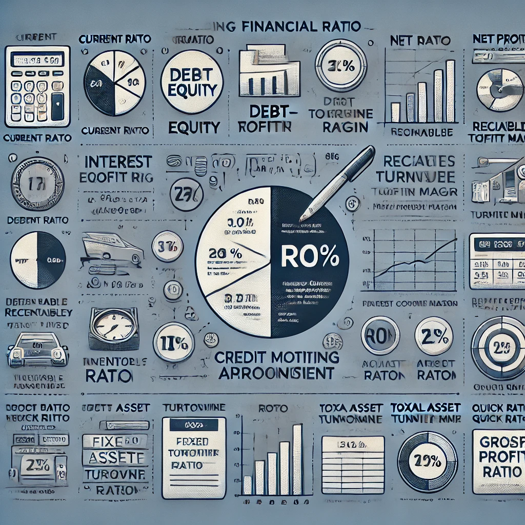 DALL·E 2024 10 16 11.14.19 A detailed infographic displaying important financial ratios used in drafting CMA Credit Monitoring Arrangement data. The infographic includes a vis 12 Important Ratios in Drafting CMA Data: A Comprehensive Guide